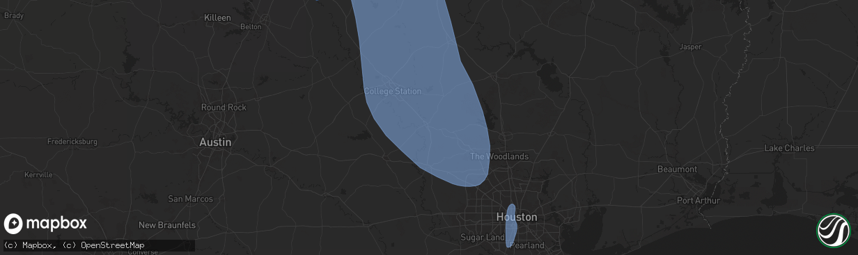 Hail map in Navasota, TX on August 4, 2025