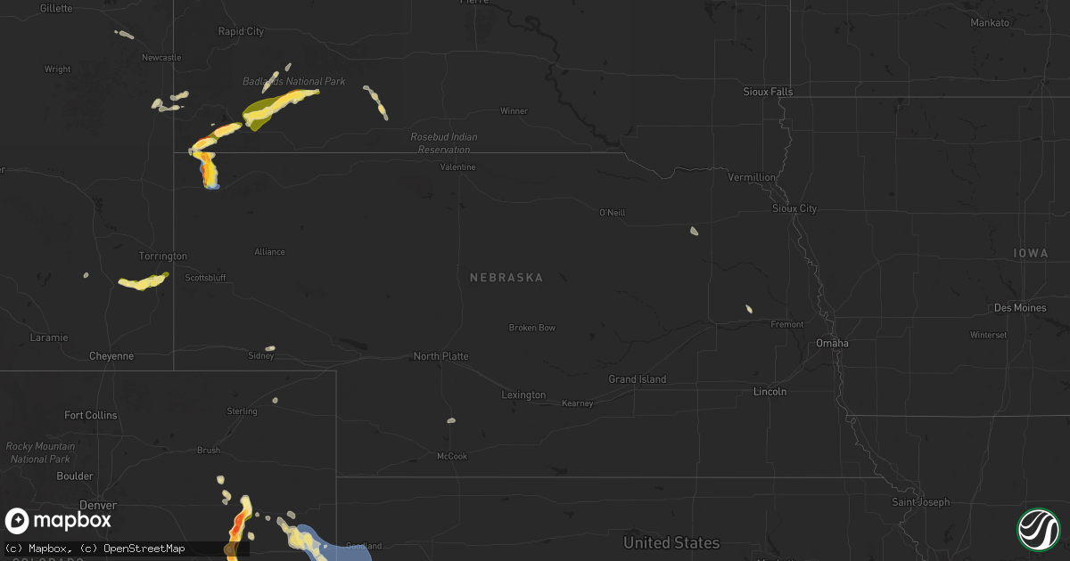Hail map in Nebraska on August 4, 2025