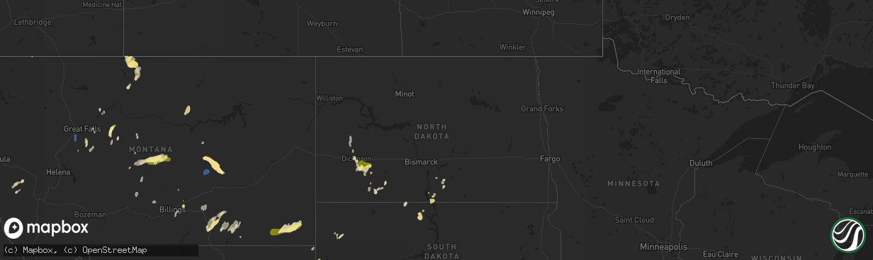 Hail map in North Dakota on August 4, 2025