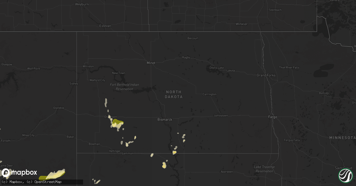 Hail map in North Dakota on August 4, 2025