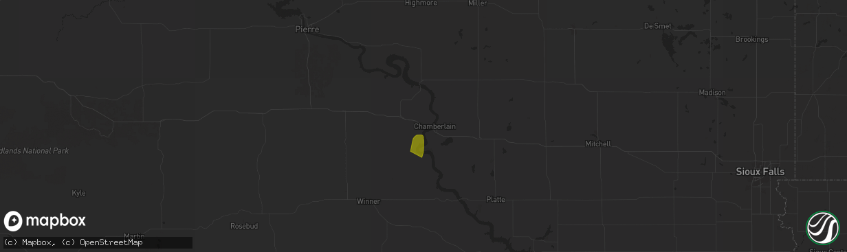 Hail map in Oacoma, SD on August 4, 2025