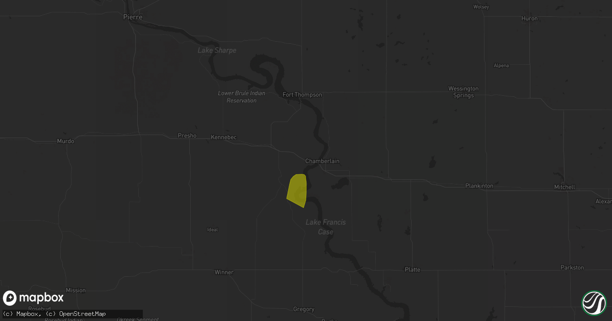 Hail map in Oacoma, SD on August 4, 2025