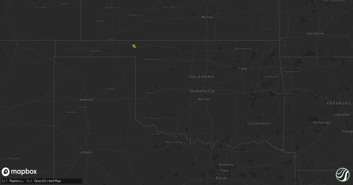 Hail map in Oklahoma on August 4, 2025