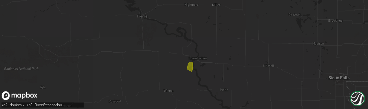 Hail map in Reliance, SD on August 4, 2025