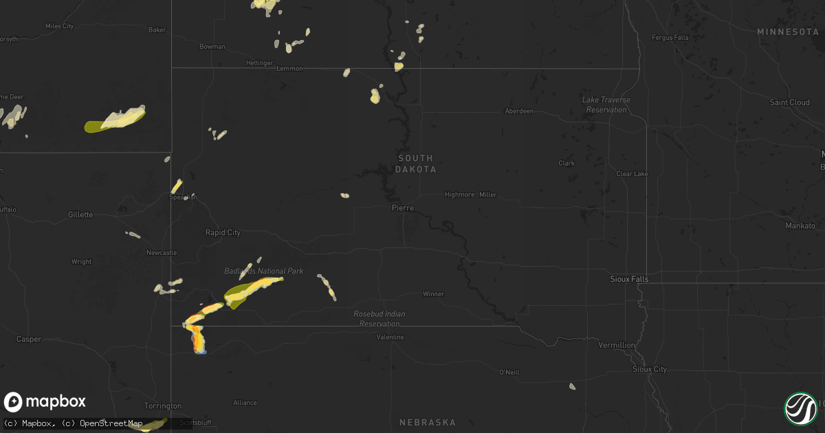 Hail map in South Dakota on August 4, 2025