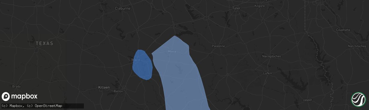 Hail map in Teague, TX on August 4, 2025