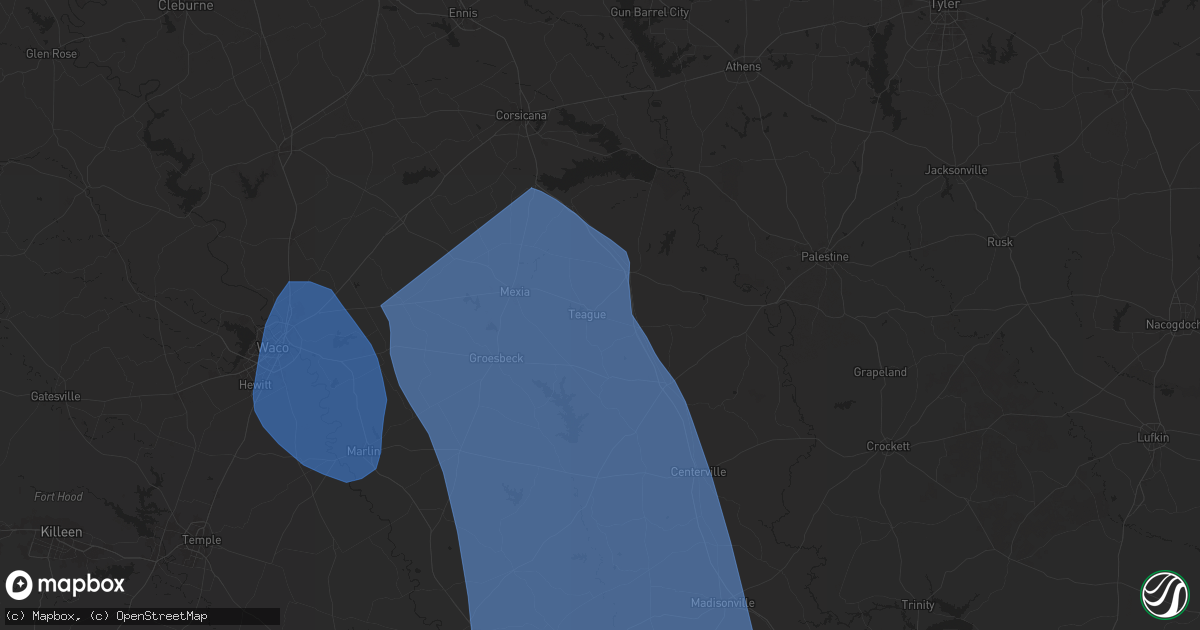 Hail map in Teague, TX on August 4, 2025