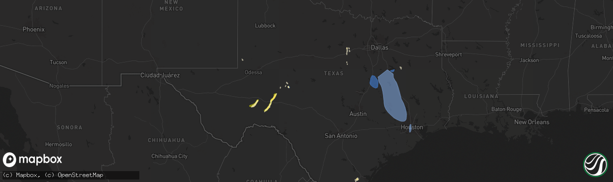 Hail map in Texas on August 4, 2025