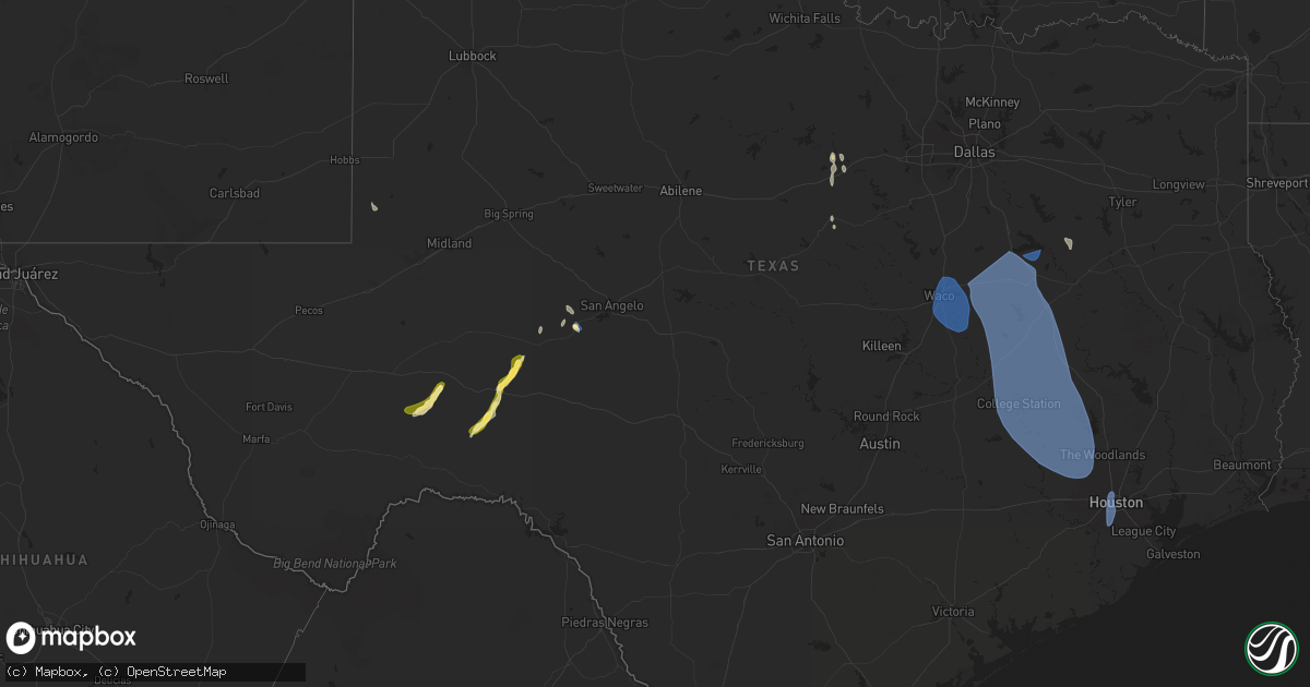 Hail map in Texas on August 4, 2025