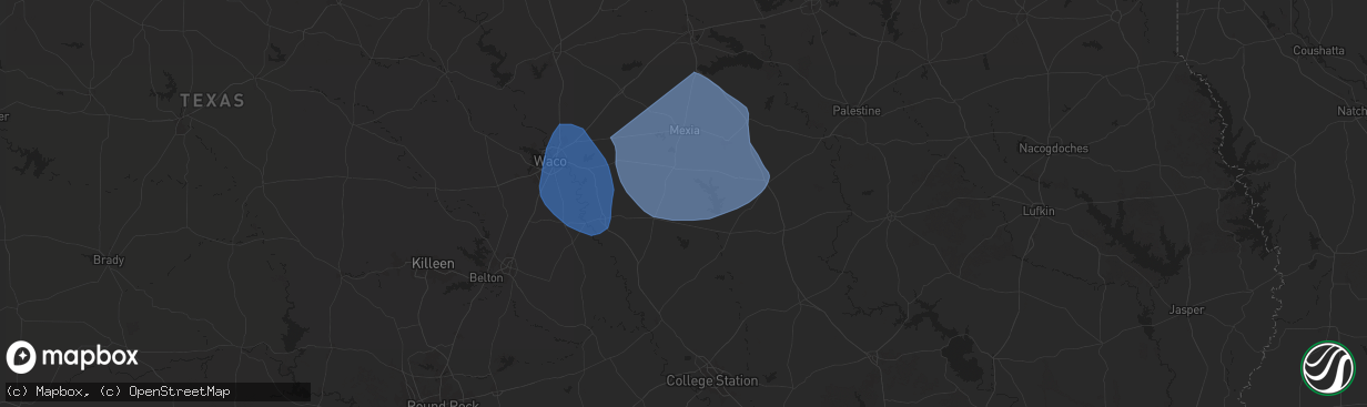 Hail map in Thornton, TX on August 4, 2025