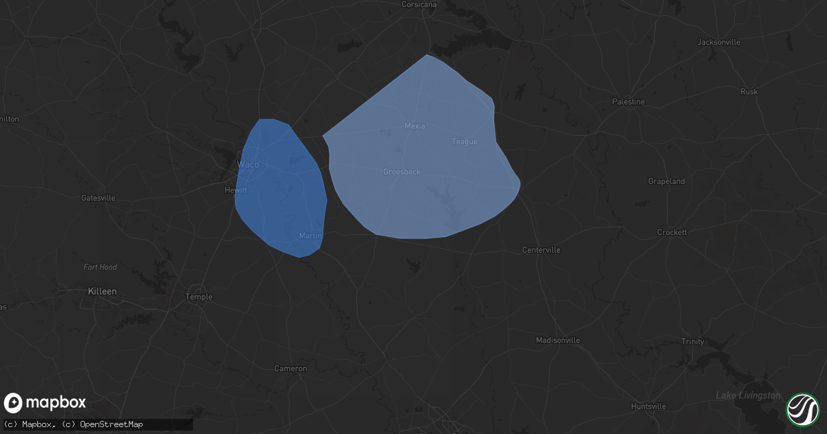 Hail map in Thornton, TX on August 4, 2025