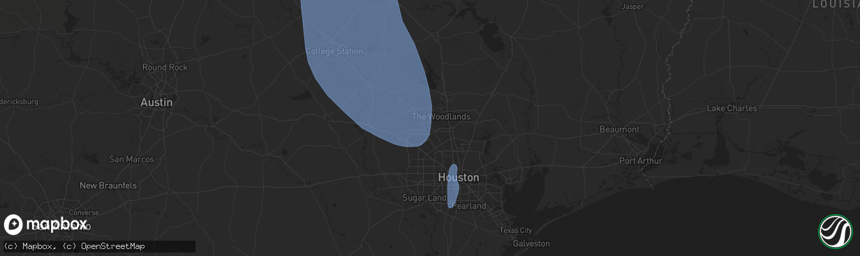 Hail map in Tomball, TX on August 4, 2025