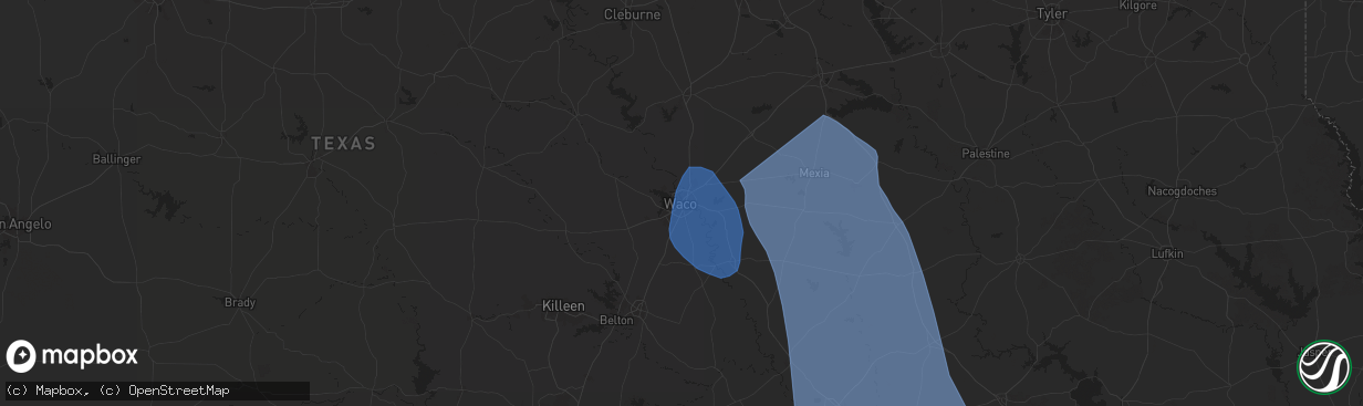 Hail map in Waco, TX on August 4, 2025