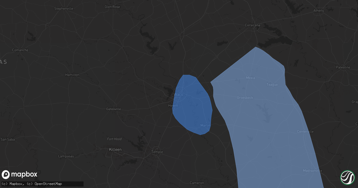 Hail map in Waco, TX on August 4, 2025
