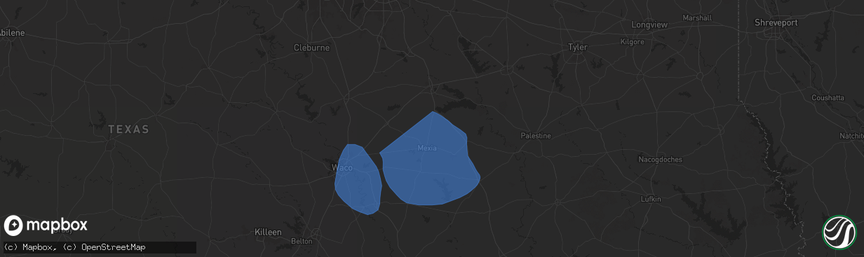 Hail map in Wortham, TX on August 4, 2025