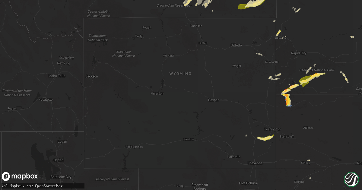 Hail map in Wyoming on August 4, 2025