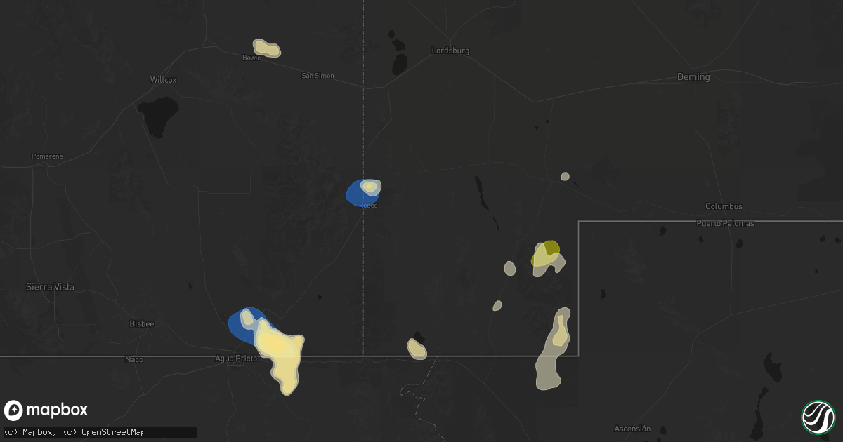 Hail map in Animas, NM on August 4, 2026
