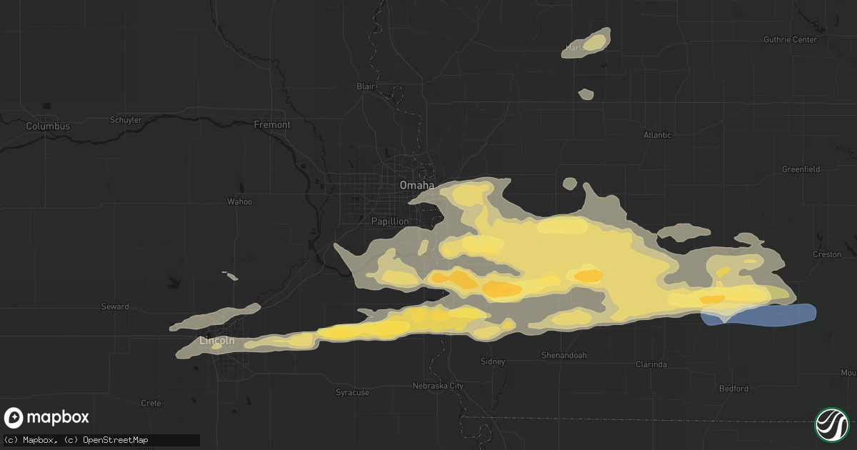 Hail map in Bellevue, NE on August 4, 2026