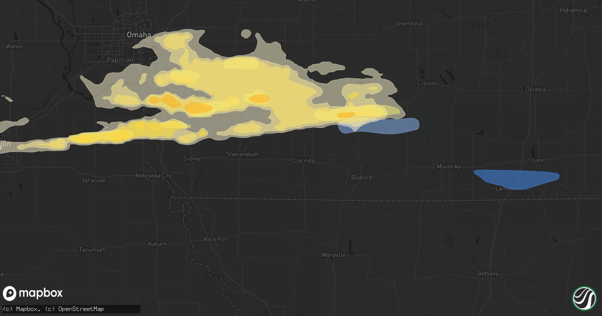 Hail map in Clarinda, IA on August 4, 2026