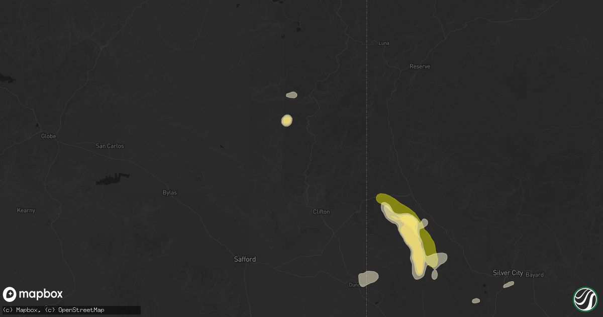 Hail map in Clifton, AZ on August 4, 2026
