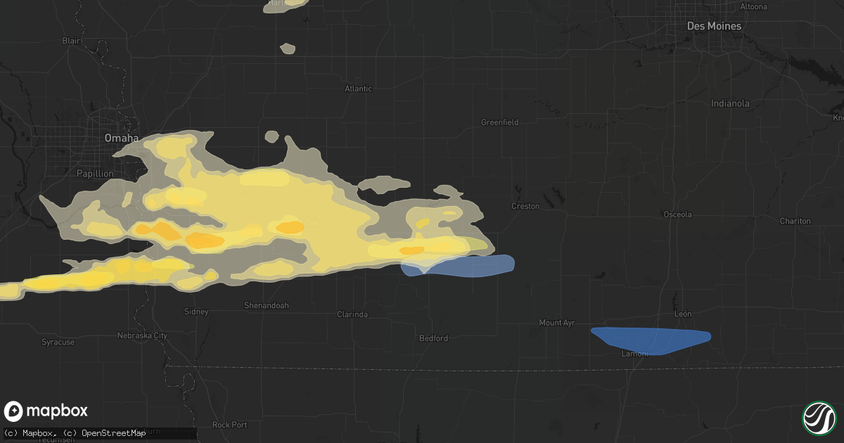 Hail map in Corning, IA on August 4, 2026