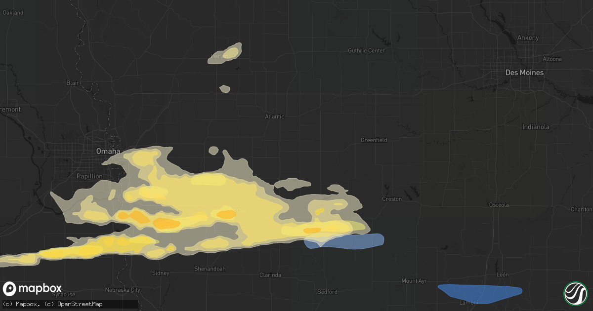 Hail map in Cumberland, IA on August 4, 2026