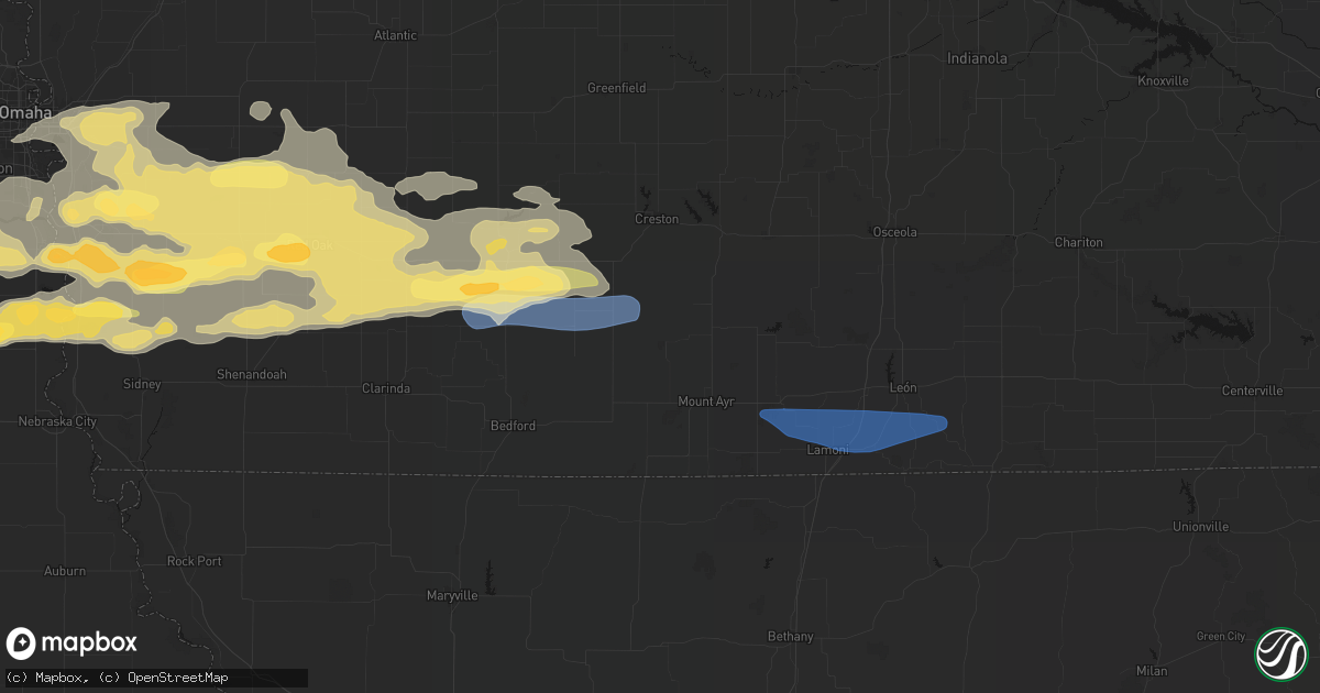 Hail map in Diagonal, IA on August 4, 2026