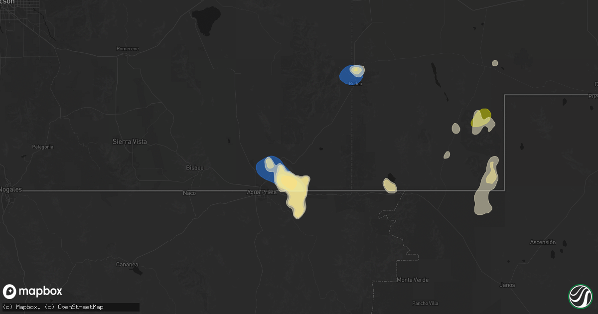 Hail map in Douglas, AZ on August 4, 2026