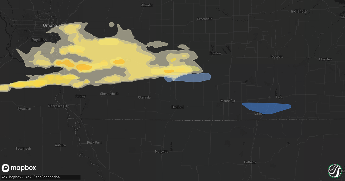 Hail map in Gravity, IA on August 4, 2026