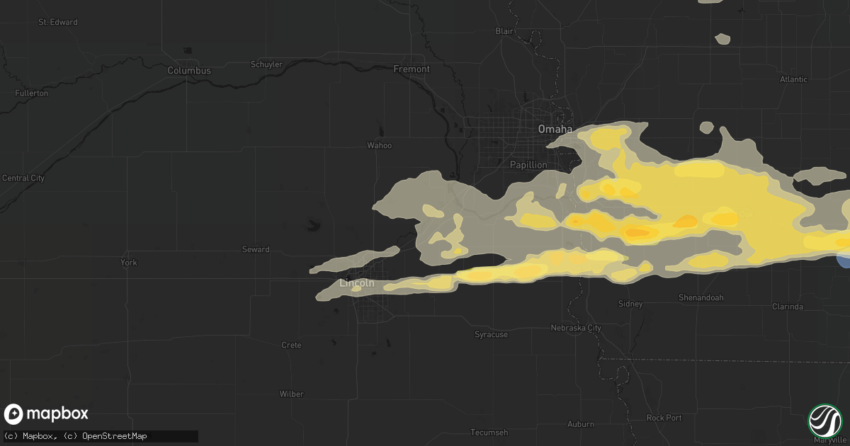 Hail map in Greenwood, NE on August 4, 2026