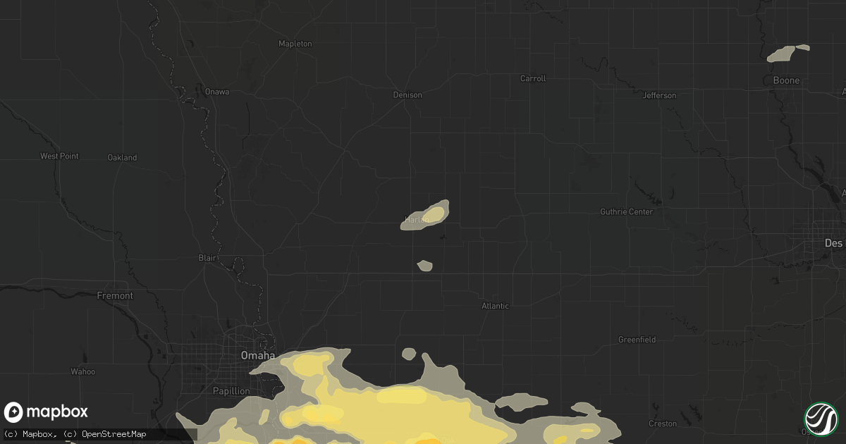 Hail map in Harlan, IA on August 4, 2026