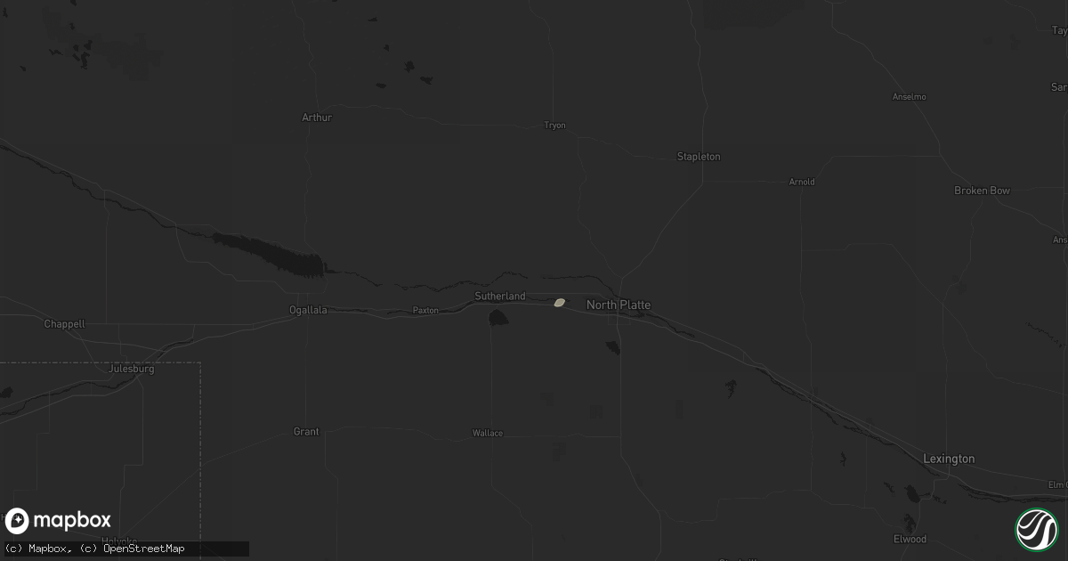 Hail map in Hershey, NE on August 4, 2026