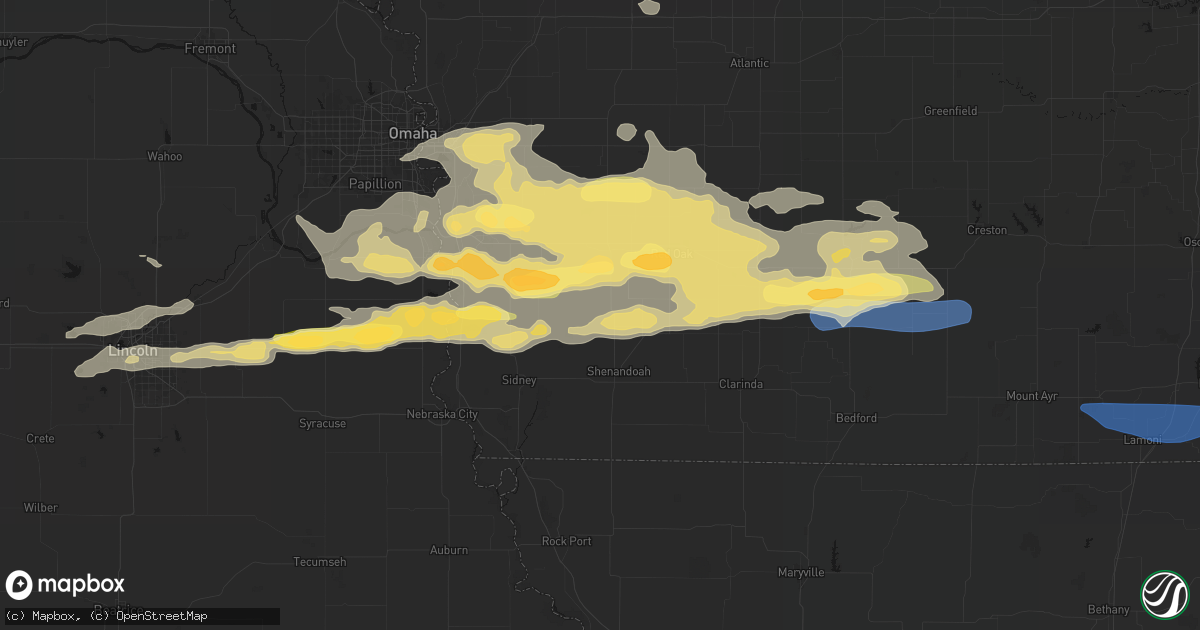 Hail map in Imogene, IA on August 4, 2026