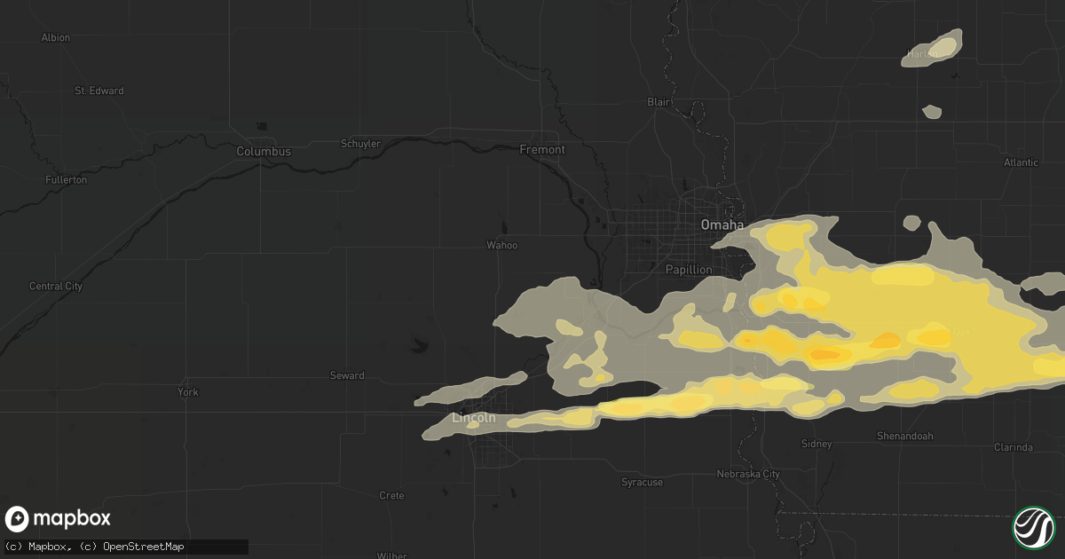 Hail map in Ithaca, NE on August 4, 2026