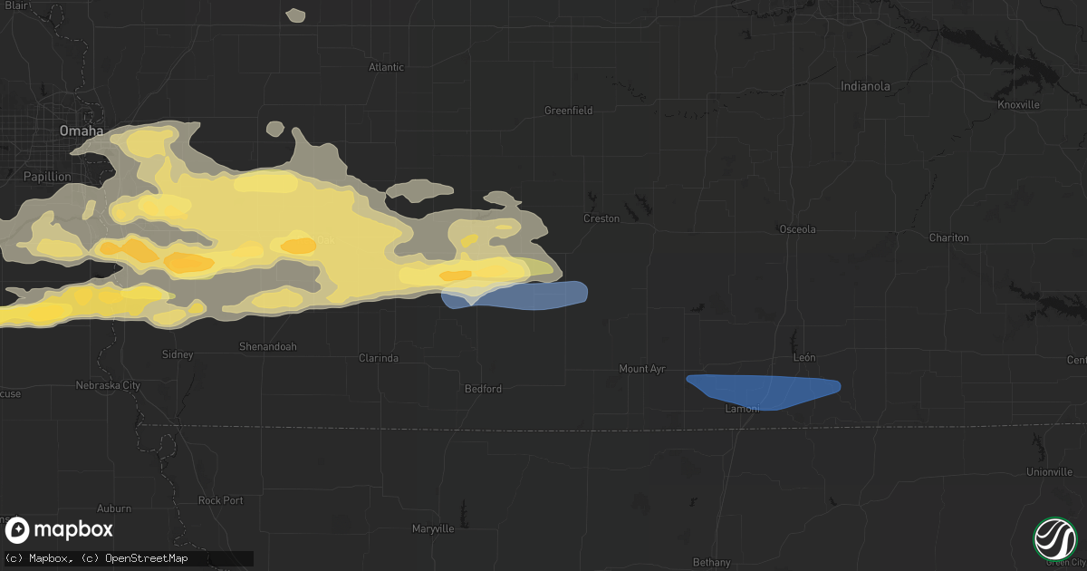 Hail map in Lenox, IA on August 4, 2026