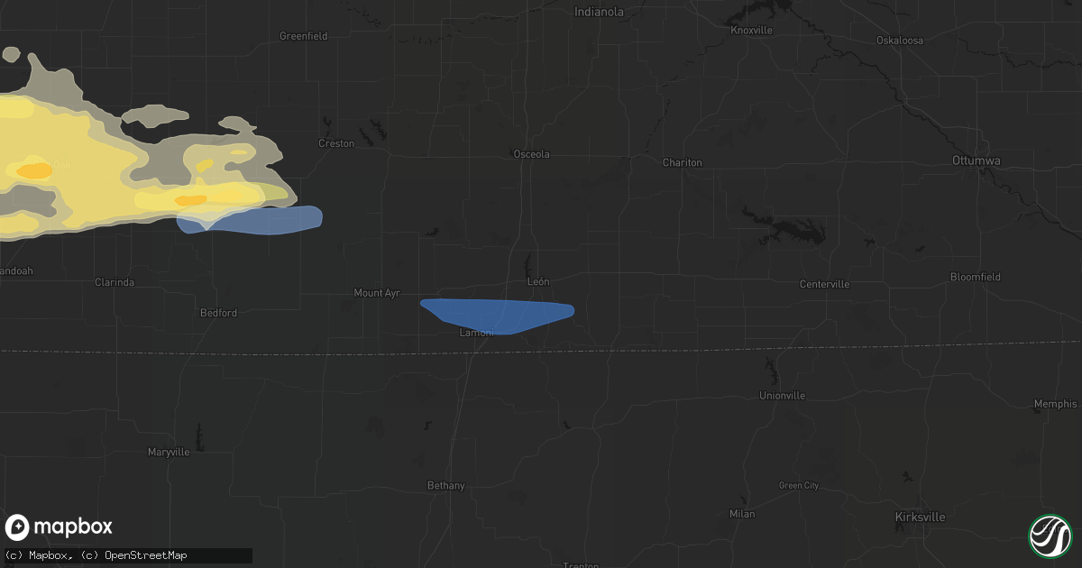 Hail map in Leon, IA on August 4, 2026