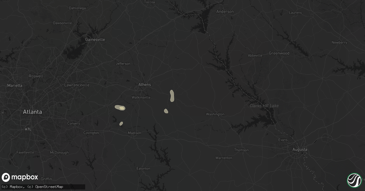 Hail map in Lexington, GA on August 4, 2026