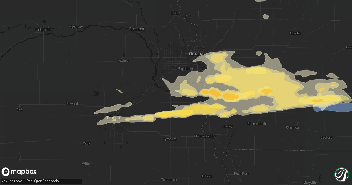 Hail map in Louisville, NE on August 4, 2026