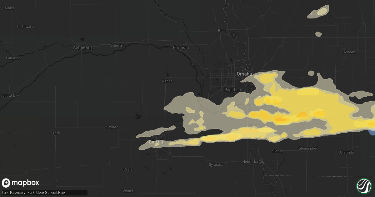 Hail map in Memphis, NE on August 4, 2026