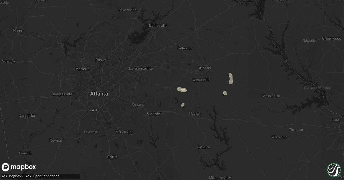 Hail map in Monroe, GA on August 4, 2026