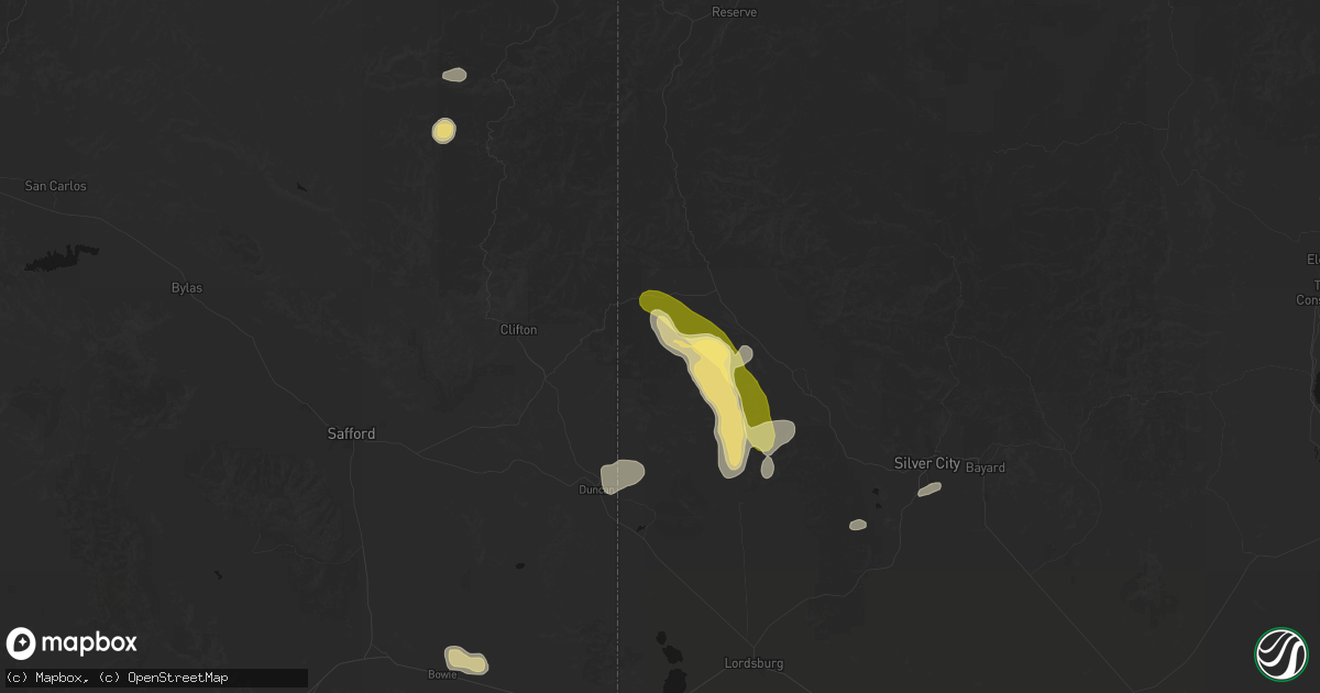 Hail map in Mule Creek, NM on August 4, 2026