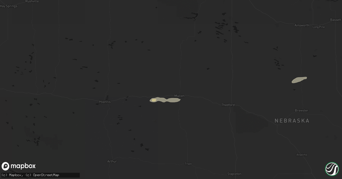 Hail map in Mullen, NE on August 4, 2026