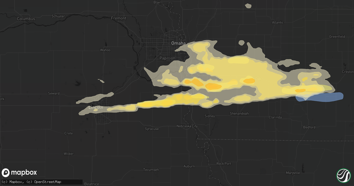Hail map in Murray, NE on August 4, 2026