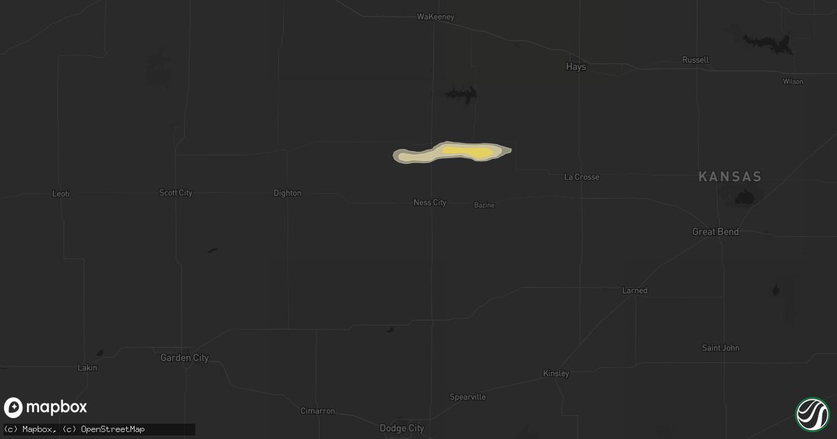 Hail map in Ness City, KS on August 4, 2026