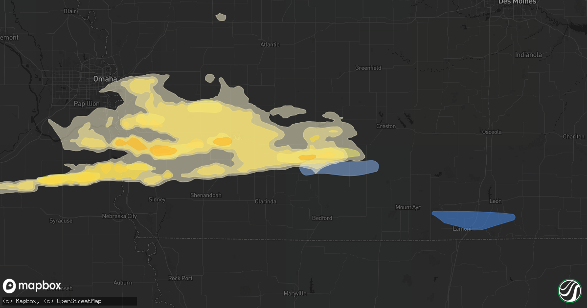 Hail map in Nodaway, IA on August 4, 2026