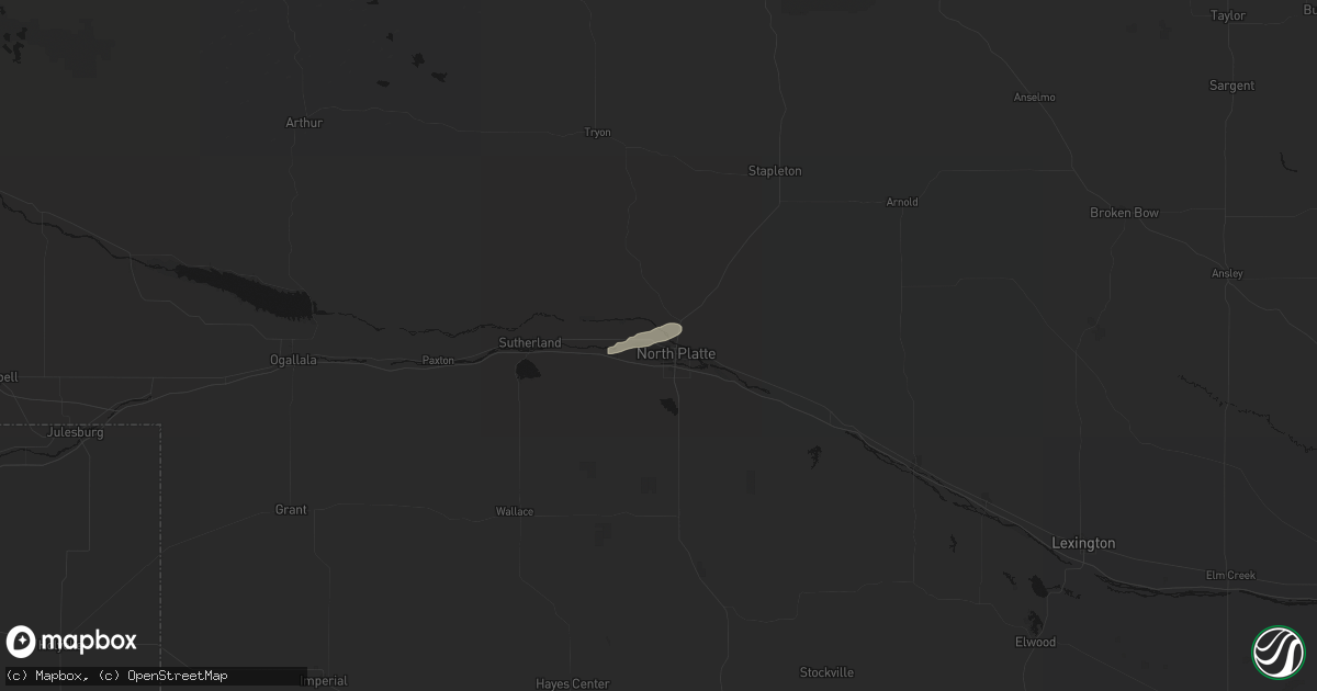 Hail map in North Platte, NE on August 4, 2026
