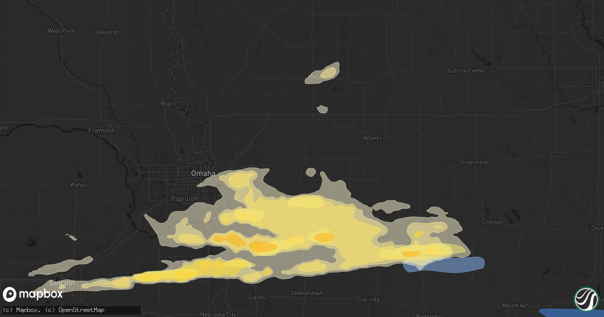 Hail map in Oakland, IA on August 4, 2026
