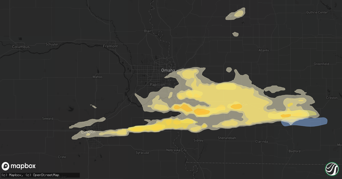 Hail map in Offutt Afb, NE on August 4, 2026