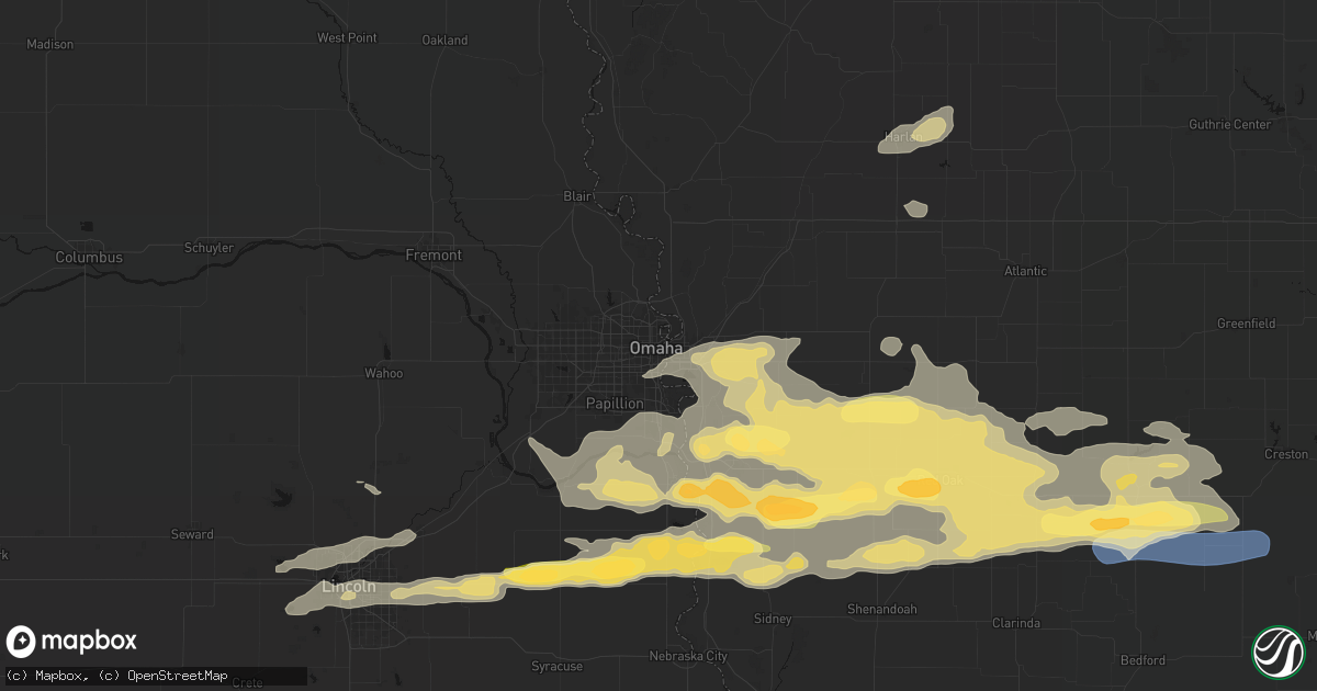 Hail map in Omaha, NE on August 4, 2026