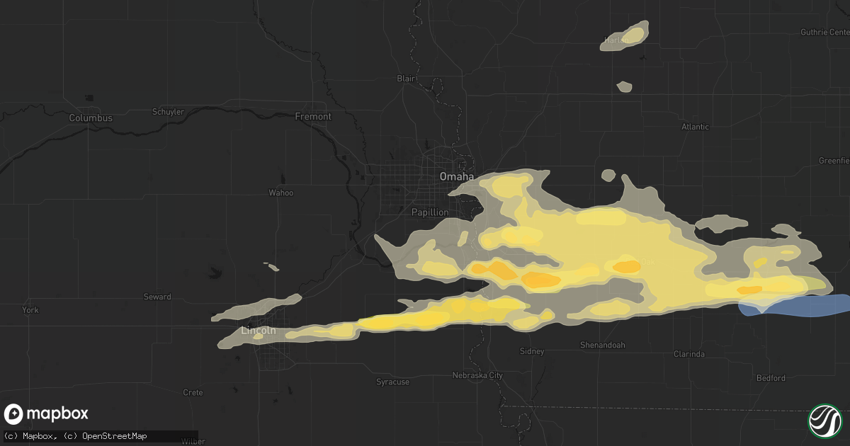 Hail map in Papillion, NE on August 4, 2026